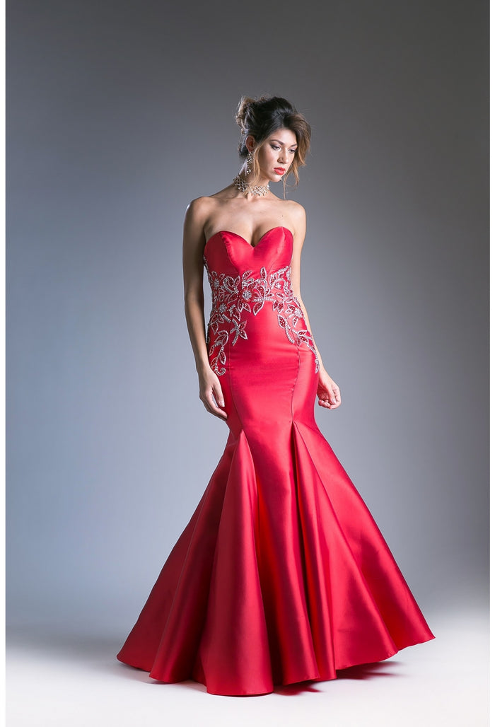 Cinderella Divine 71133-1 - Strapless Beaded Mermaid Gown In Red