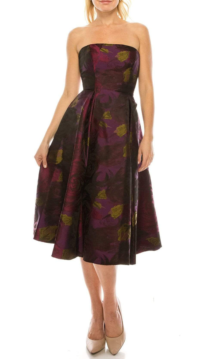 Adrianna Papell - 41887910 Floral Straight Tea Length Dress Special Occasion Dress 0 / Wine