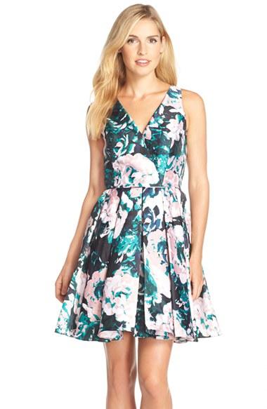 Adrianna Papell - 41911890 Floral Mikado Fit and Flare Cocktail Dress Special Occasion Dress 0 / Pink Multi