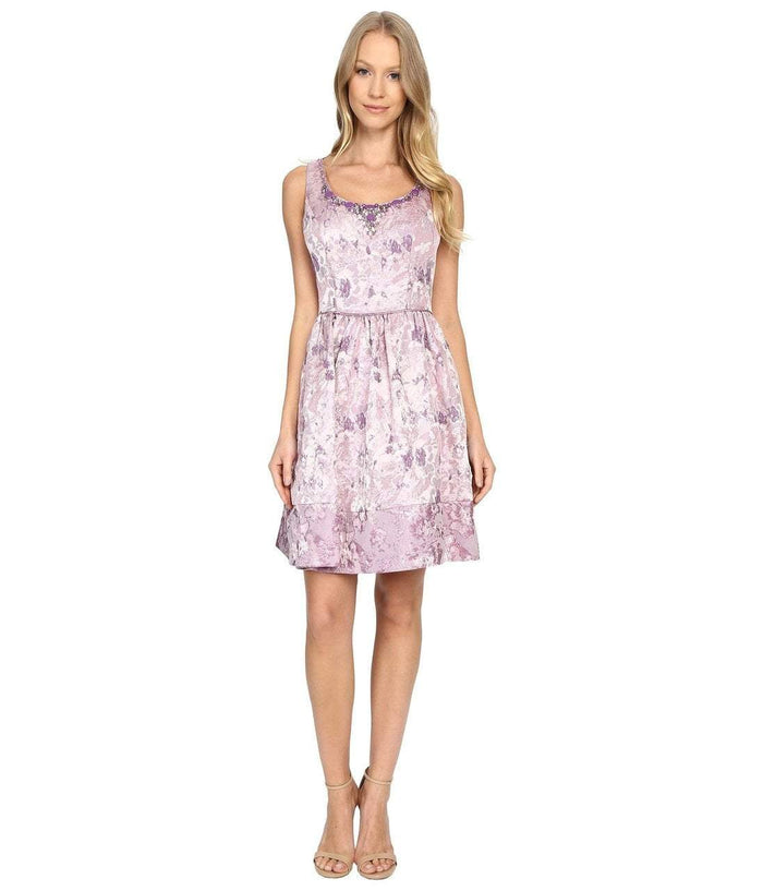 Adrianna Papell - 41919570 Metallic Jacquard  Floral Cocktail Dress Special Occasion Dress 0 / Purple Multi