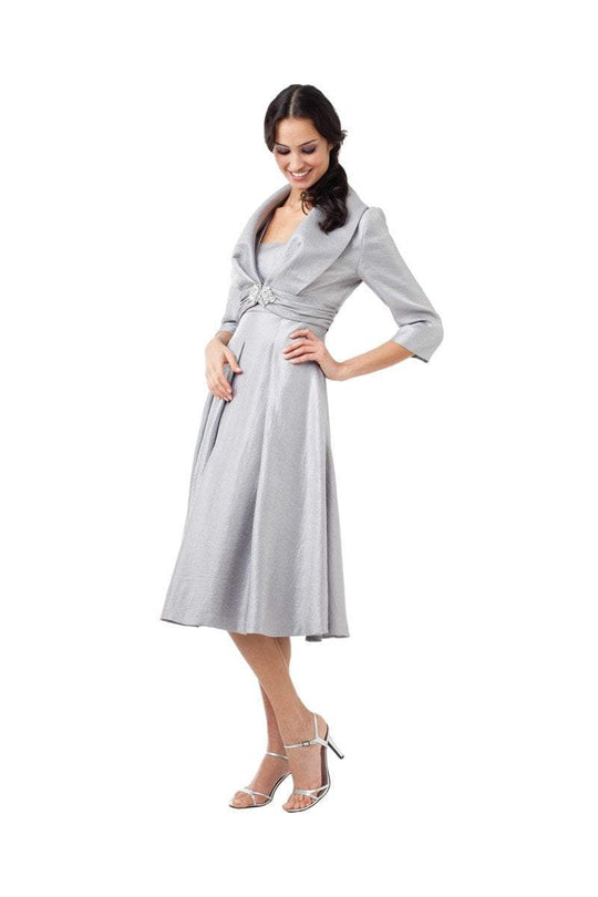 Adrianna Papell 81857160 Satin A-Line Dress With Jacket CCSALE 8 / Silver