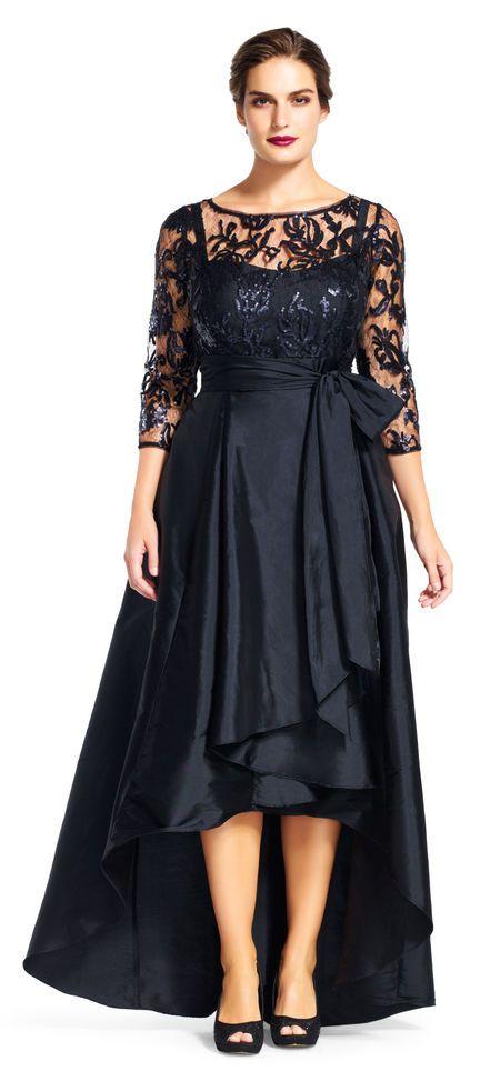 Adrianna Papell - 81916970 Quarter Sleeve Ribbon Ornate High Low Gown Special Occasion Dress 0 / Black