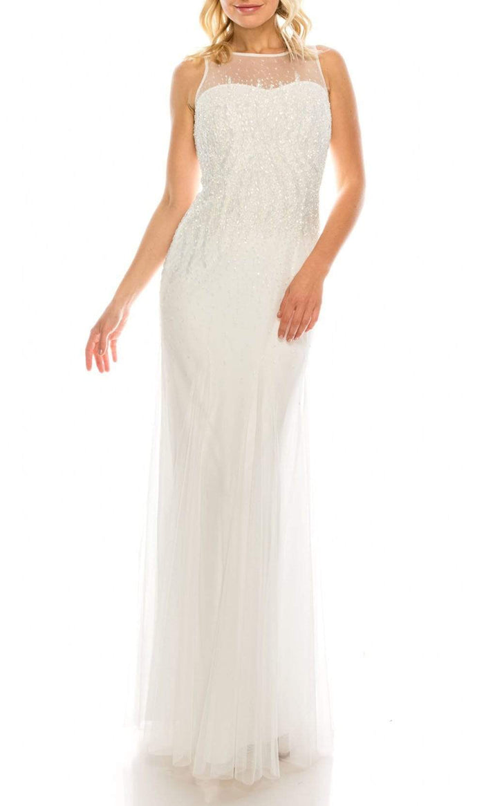 Adrianna Papell - 91892190 Beaded Illusion Neck Dress Evening Dresses 0 / Ivory