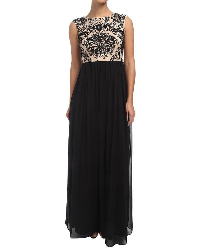Adrianna Papell - 91899340 Beaded Cap Sleeves Chiffon Dress Special Occasion Dress 0 / Black Nude