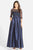 Adrianna Papell - 91912620 Quarter Sleeve Illusion Taffeta Gown - 1 pc Navy in size 10 Available CCSALE 10 / NAVY