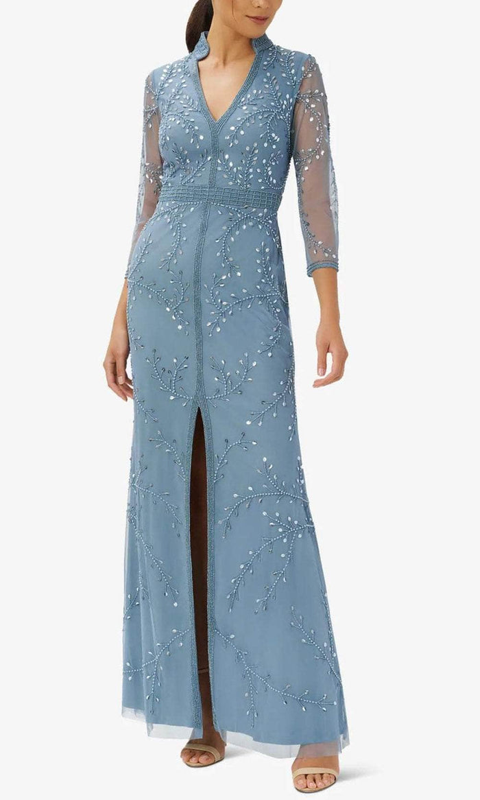 Adrianna Papell - Adorned Collar Evening Gown AP1E209946 P  - 1 pc Vintage Blue In Size 8P Available CCSALE 8P / Vintage Blue