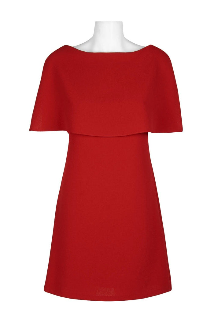 Adrianna Papell - AP1D100716 Popover Cape Crepe Shift Dress Special Occasion Dress 0 / Cardinal