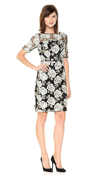 Adrianna Papell - AP1D101410 Floral Embroidered Illusion Bateau Dress   Couture Candy