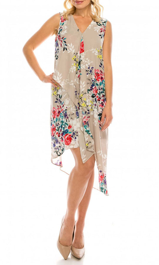 Adrianna Papell - AP1D102209 Floral High Low Dress Cocktail Dresses 0 / Ivory Multi