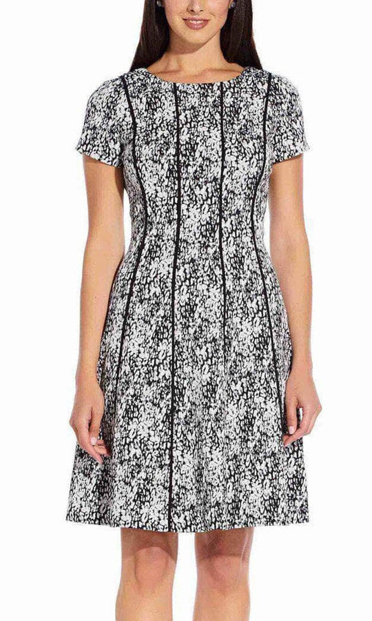 Adrianna Papell AP1D103579 - Scoop Jacquard Cocktail Dress Casual Dresses 2 / Black Ivory