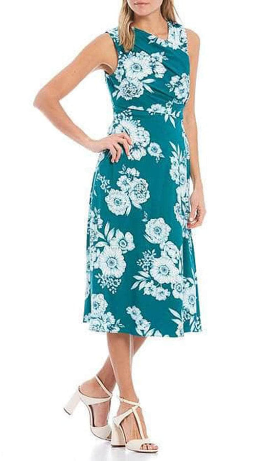 Adrianna Papell AP1D104527 - Sleeveless Asymmetric Neck Casual Dress Holiday Dresses 0 / Teal Multi