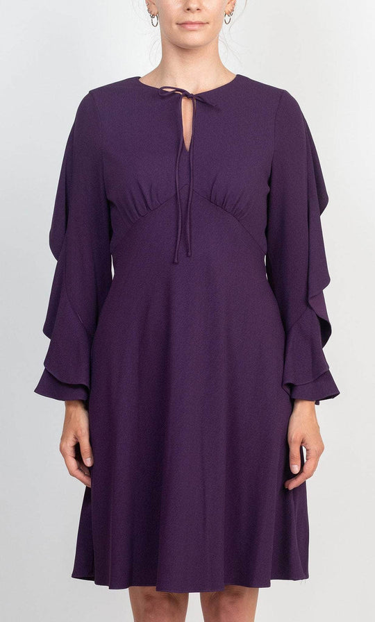 Adrianna Papell AP1D104599 - Ruffled Sleeve Midi Minimalist Dress Special Occasion Dress 2 / Black Plum