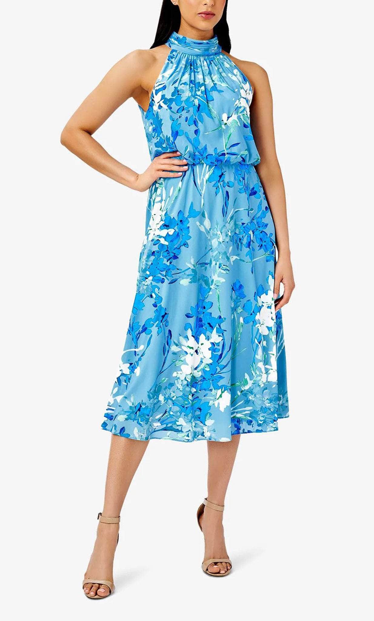 Adrianna Papell AP1D104758 - Tea Length Floral Halter Dress Couture Candy Adrianna Papell AP1D104758 - Tea Length Floral Halter Dress Couture Candy