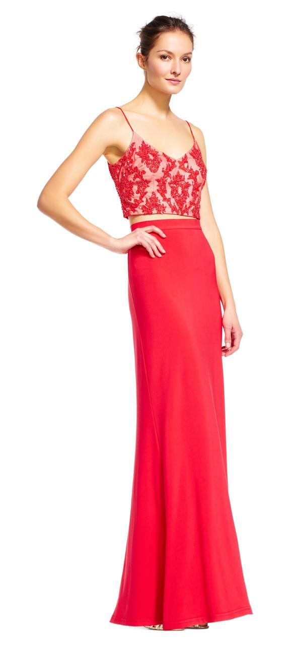 Adrianna Papell - AP1E201024 Two-Piece Beaded Sheath Gown Special Occasion Dress 10 / Hot Tomato