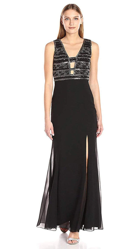Adrianna Papell - AP1E201342 Ornate Plunging Sheath Dress in Black - 1 Pc Black in Size 16 Available CCSALE 16 / Black
