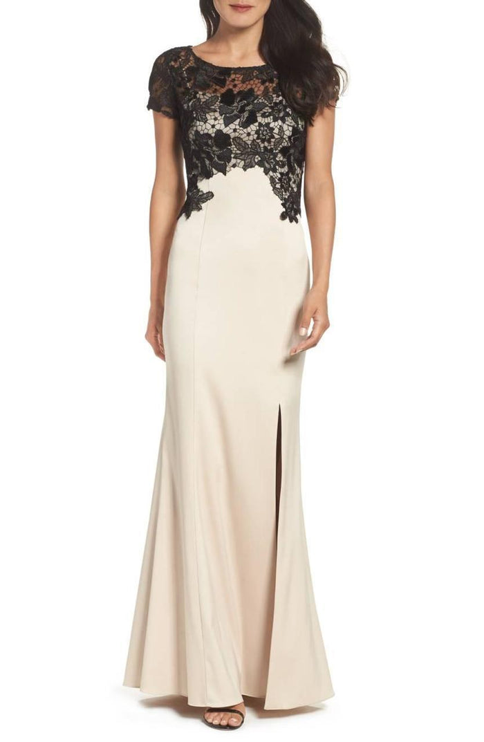 Adrianna Papell - AP1E201377 Floral Lace Sheath Dress Special Occasion Dress 0 / Champagne Black