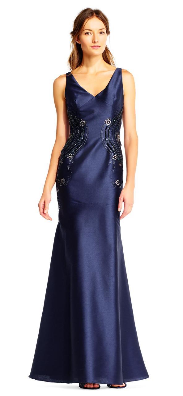 Adrianna Papell - AP1E201575 Embellished V-neck Trumpet Dress Special Occasion Dress 0 / Midnght