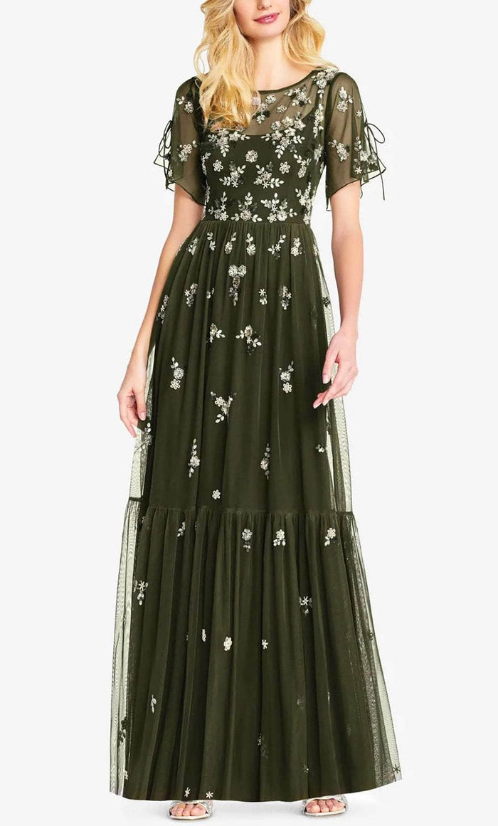 Adrianna Papell AP1E202943 - Floral Embroidered Full Length Dress Mother of the Bride Dresses 0 / Olive