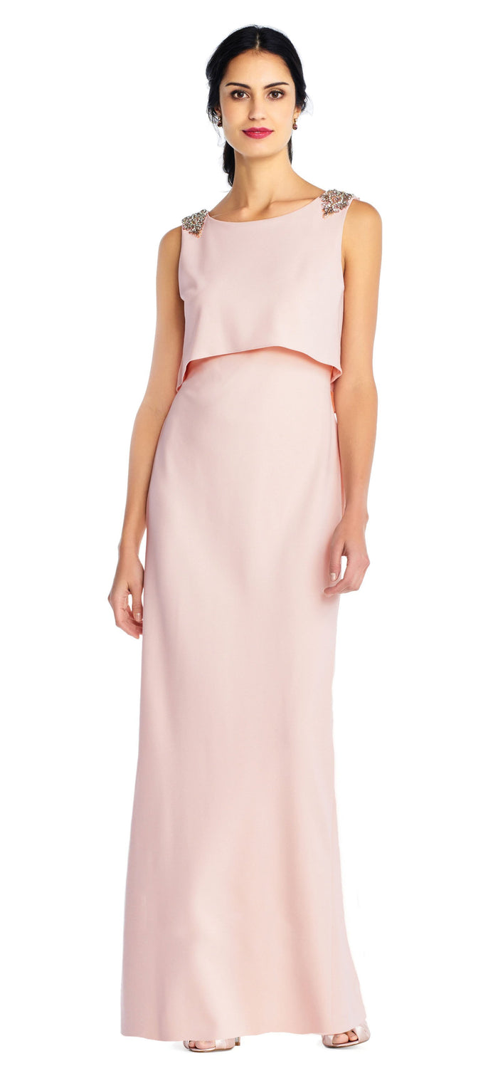 Adrianna Papell - AP1E202958 Embellished Mock Two Piece Sheath Dress Special Occasion Dress 0 / Light Blush