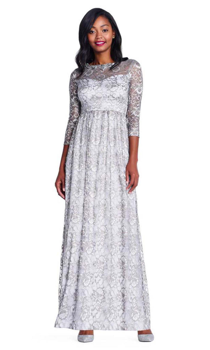 Adrianna Papell - AP1E203486 Lace Evening Dress Evening Dresses 0 / Silver