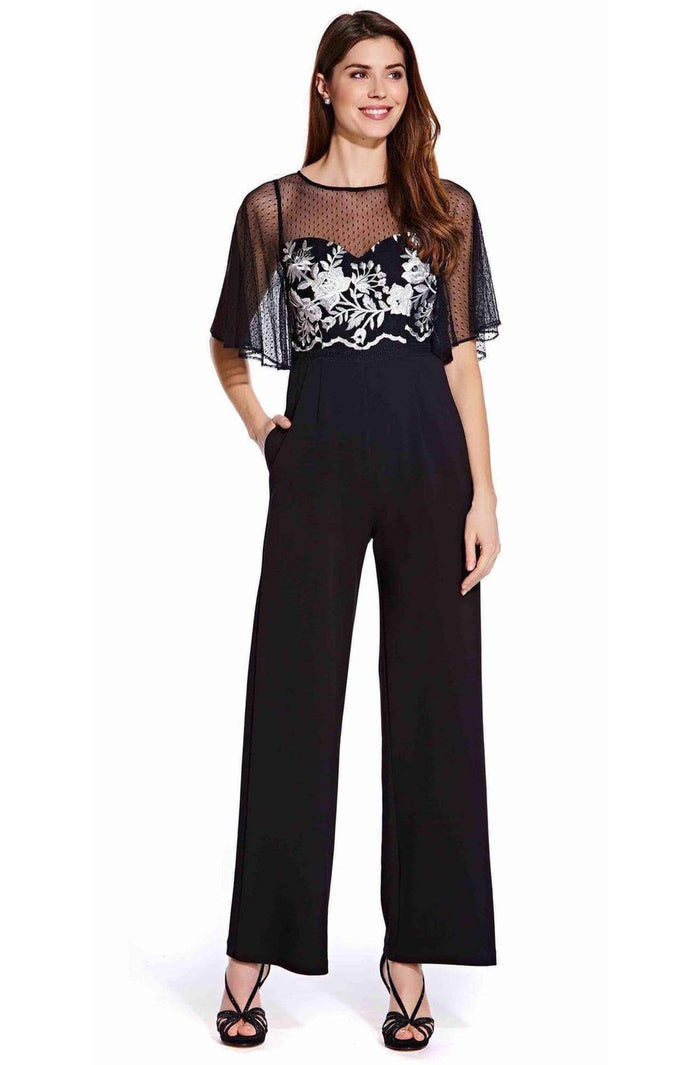 Adrianna Papell - AP1E205755 Floral Embroidered Jumpsuit Evening Dresses 00 / Black Ivory