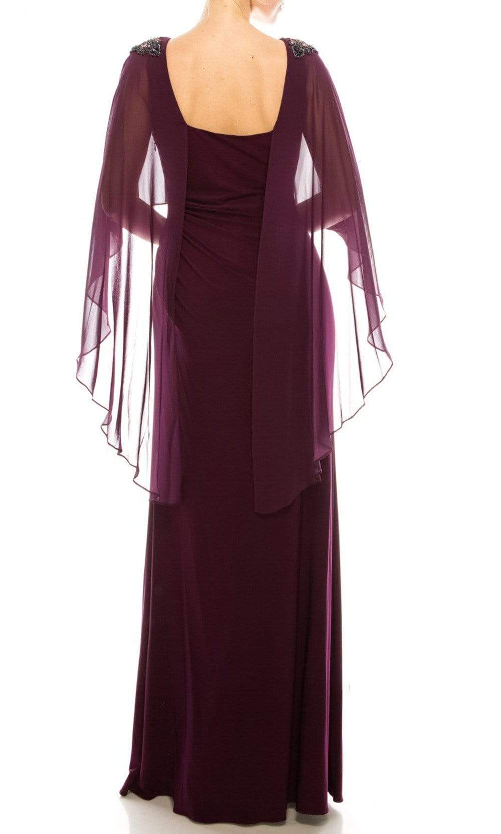 Adrianna Papell - AP1E206514 Ruched High Slit Sheer Cape Evening Dress ...