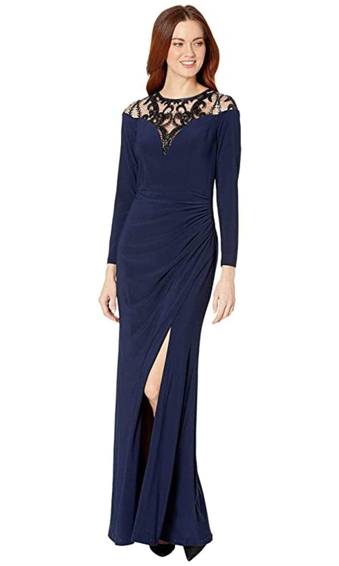 Adrianna Papell - AP1E206953 Embellished Long Sleeve Sheath Dress Evening Dresses 0 / Midnight