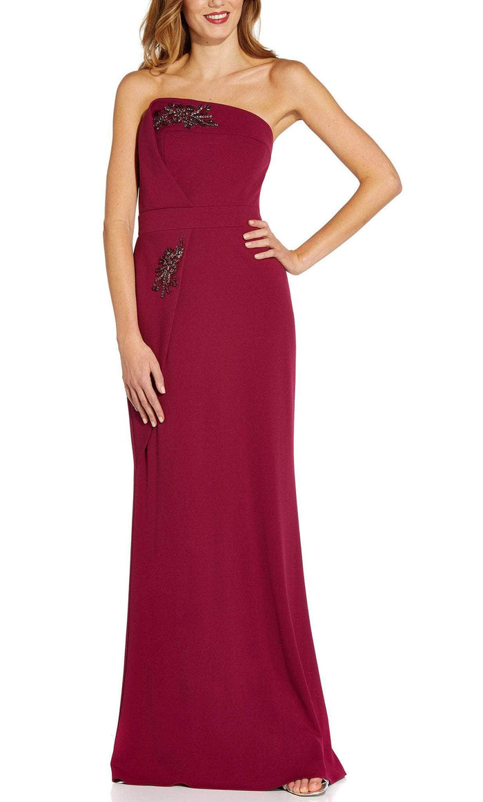 Adrianna Papell AP1E207890 - Strapless Sheath Long Gown Prom Dresses 2 / Burgundy