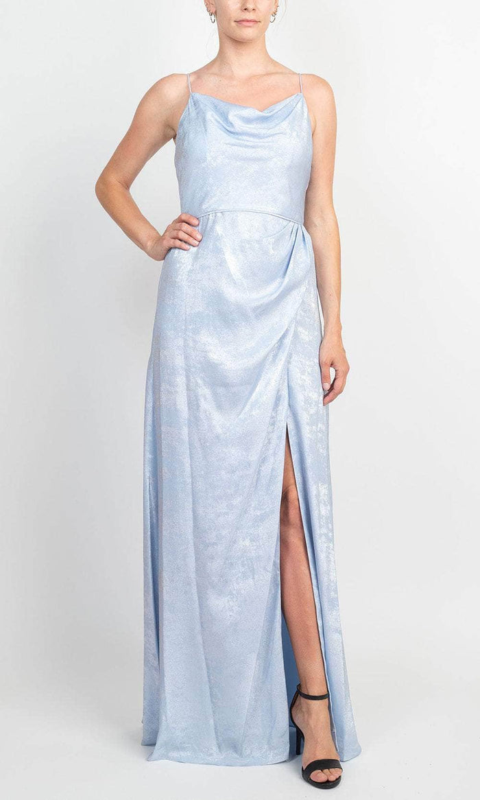 Adrianna Papell AP1E208881 - Metallic Cowl Neck Evening Gown Prom Dresses 2 / Sky Blue