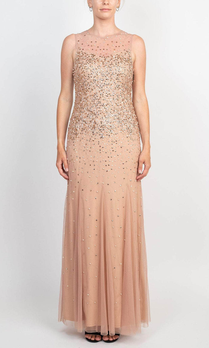 Adrianna Papell AP1E209164 - Illusion Sequined Sleeveless Gown Prom Dresses 2 / Rose Gold