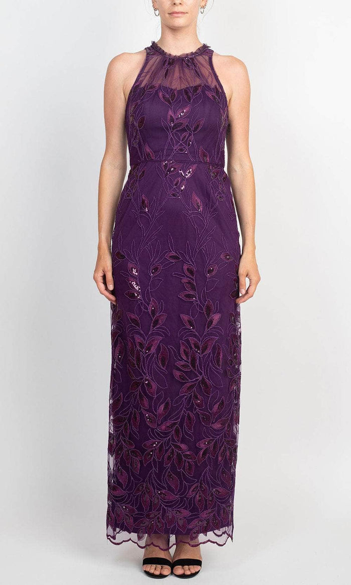 Adrianna Papell AP1E209275 - Embroidered Halter Formal Dress Prom Dresses 0 / Black Plum