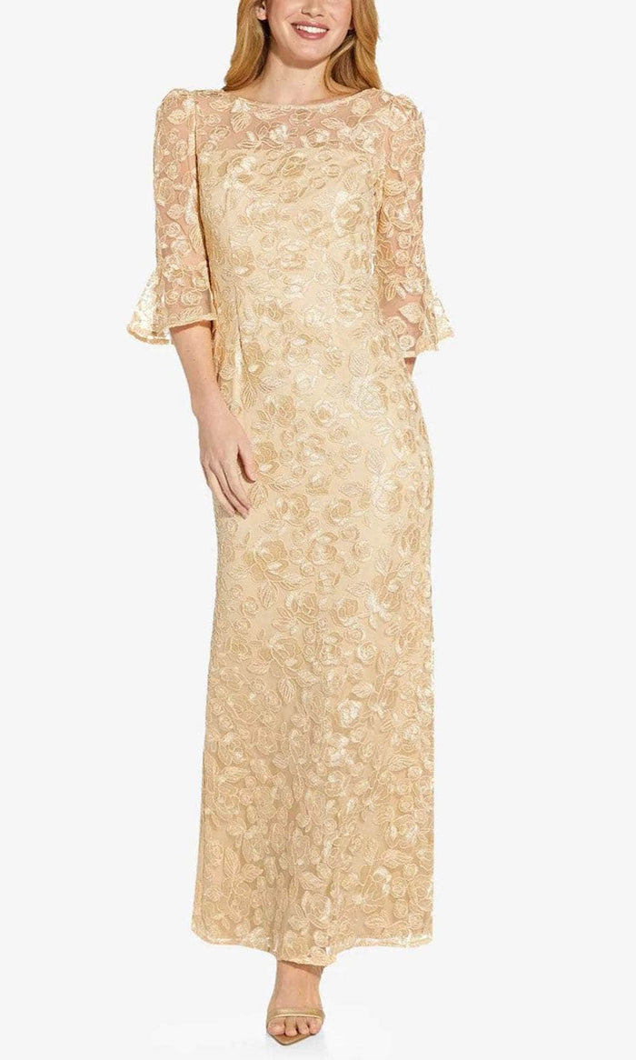 Adrianna Papell AP1E209481 - Bell Sleeve Lace Evening Gown Mother Of The Bride Dresses 2 / Light Champagne