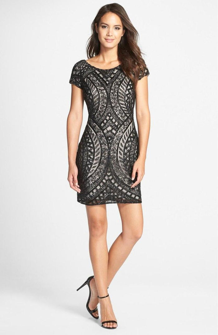 Adrianna Papell - Beaded Sheath Dress 41902260 Special Occasion Dress 2 / Black Silver