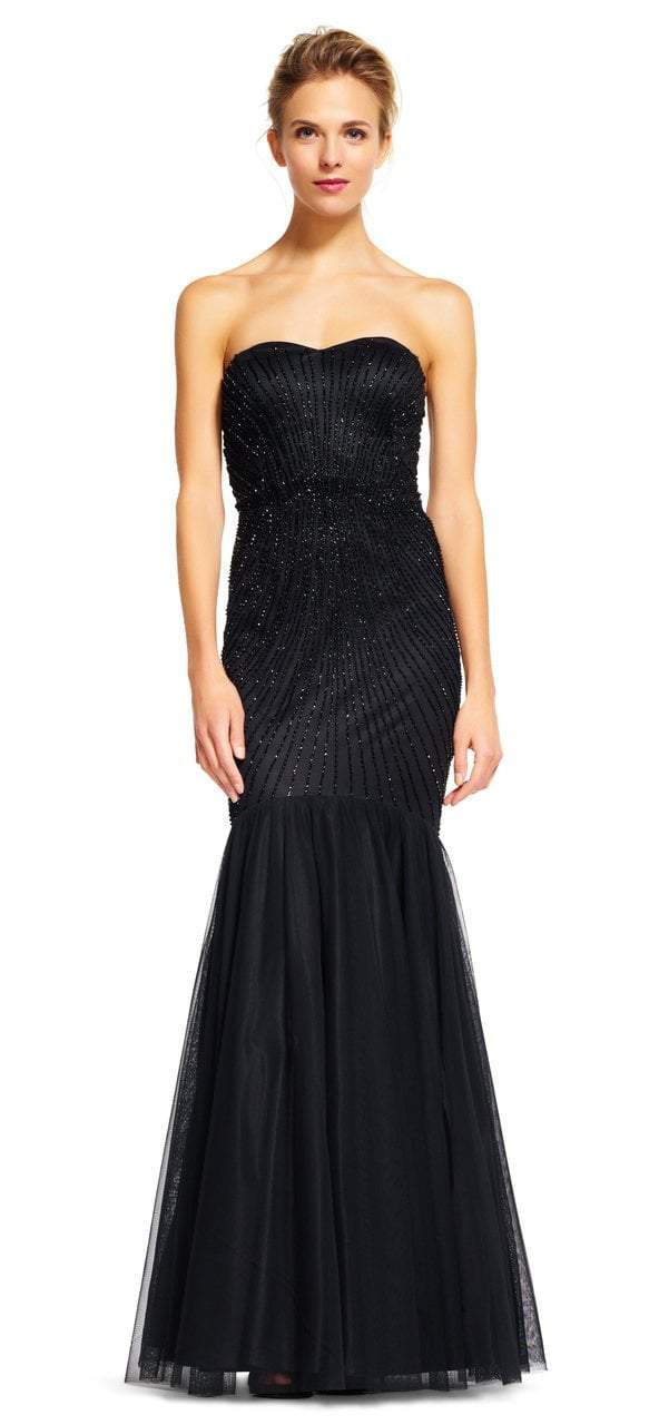 Adrianna Papell - Beaded Tulle Mermaid Gown AP1E200879 Special Occasion Dress 2 / Black