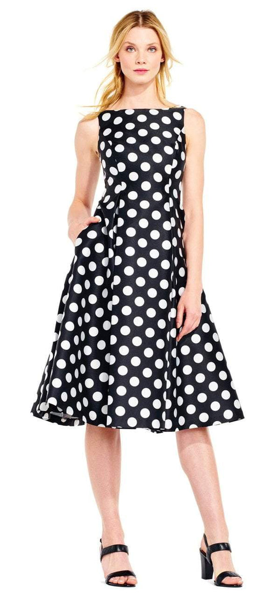 Adrianna Papell Black and White Polka Dot Mikado Dress 41925310 CCSALE