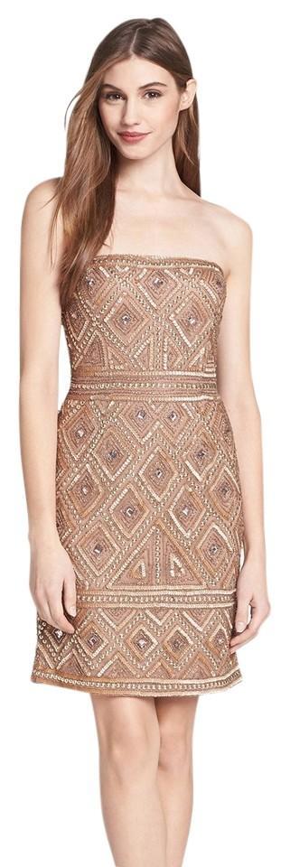 Adrianna Papell - Embellished Straight Across Neck Dress 41881470 Special Occasion Dress 10 / Buff