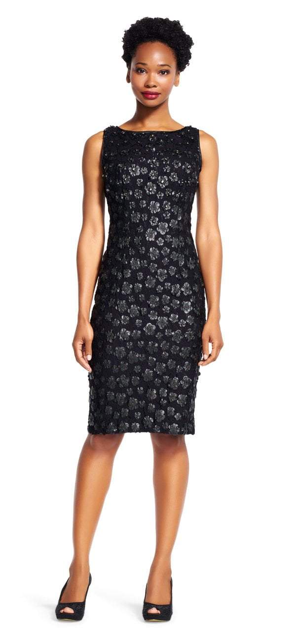 Adrianna Papell - Floral Faux Leather Dress AP1E200023 Special Occasion Dress 4 / Black