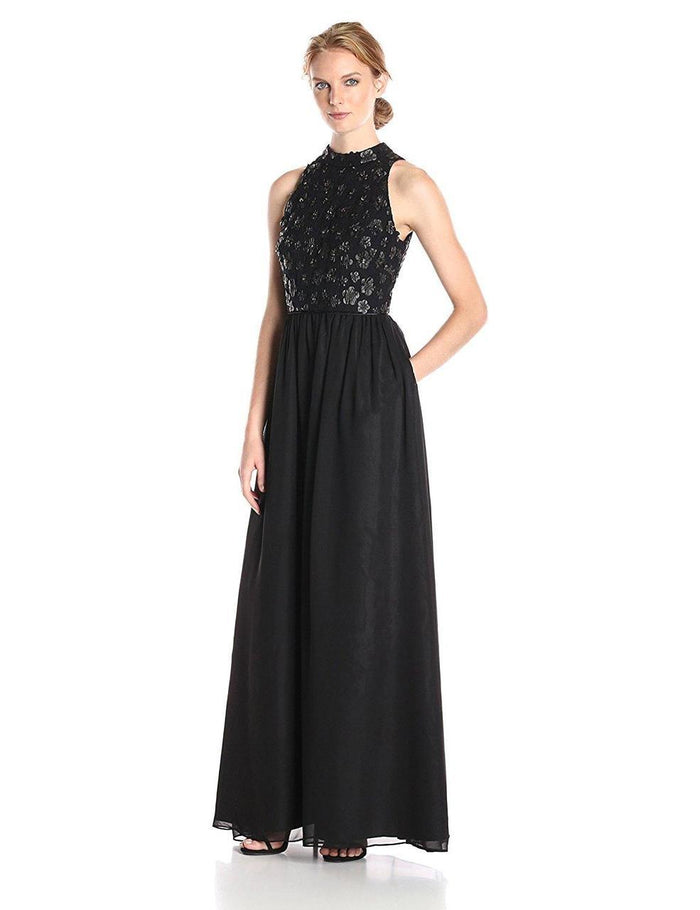 Adrianna Papell - Halter Neckline Chiffon Long Dress AP1E200026 Special Occasion Dress 2 / Black