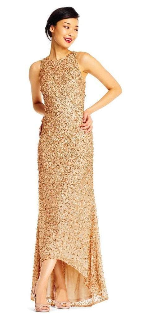 Adrianna Papell - High Low Sequin Beaded Sleeveless Gown AP1E201754 - 1 pc Champagne Gold In Size 16 Available CCSALE 16 / Champagne Gold