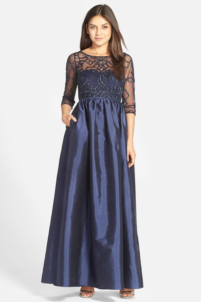 Adrianna Papell - Illusion Taffeta Gown 91912620 Special Occasion Dress 4 / Navy