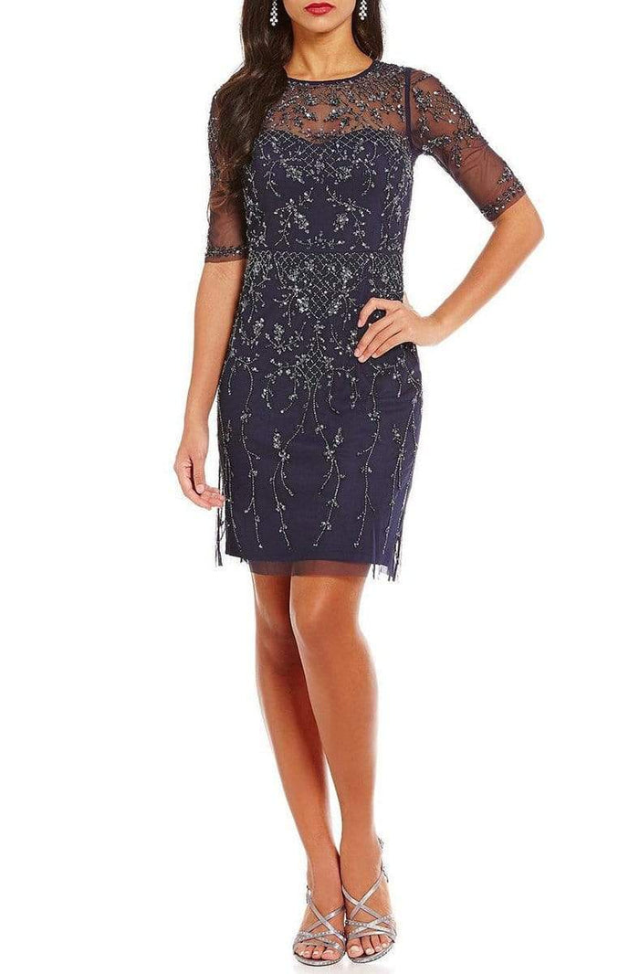 Adrianna Papell - Jewel Neckline Embellished Short Dress 41922610 Special Occasion Dress 4 / Navy