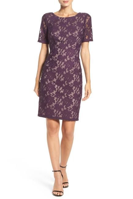 Adrianna Papell - Lace Bateau Sheath Dress AP1D100772 - 1 Pc Plum Wine in Size 8 Available CCSALE 8 / Plum Wine Tan