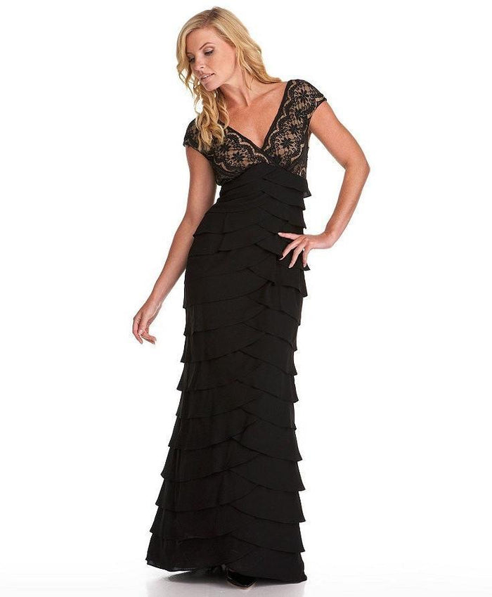 Adrianna Papell - Lace V-Neck Chiffon Dress 41837860 Special Occasion Dress 2 / Blk