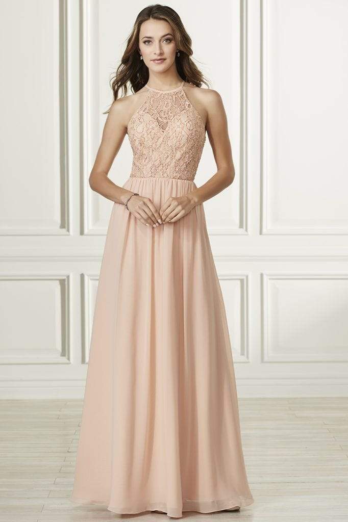 Adrianna Papell Platinum - 40175 Lace Halter Chiffon A-line Dress Bridesmaid Dresses 0 / Blush