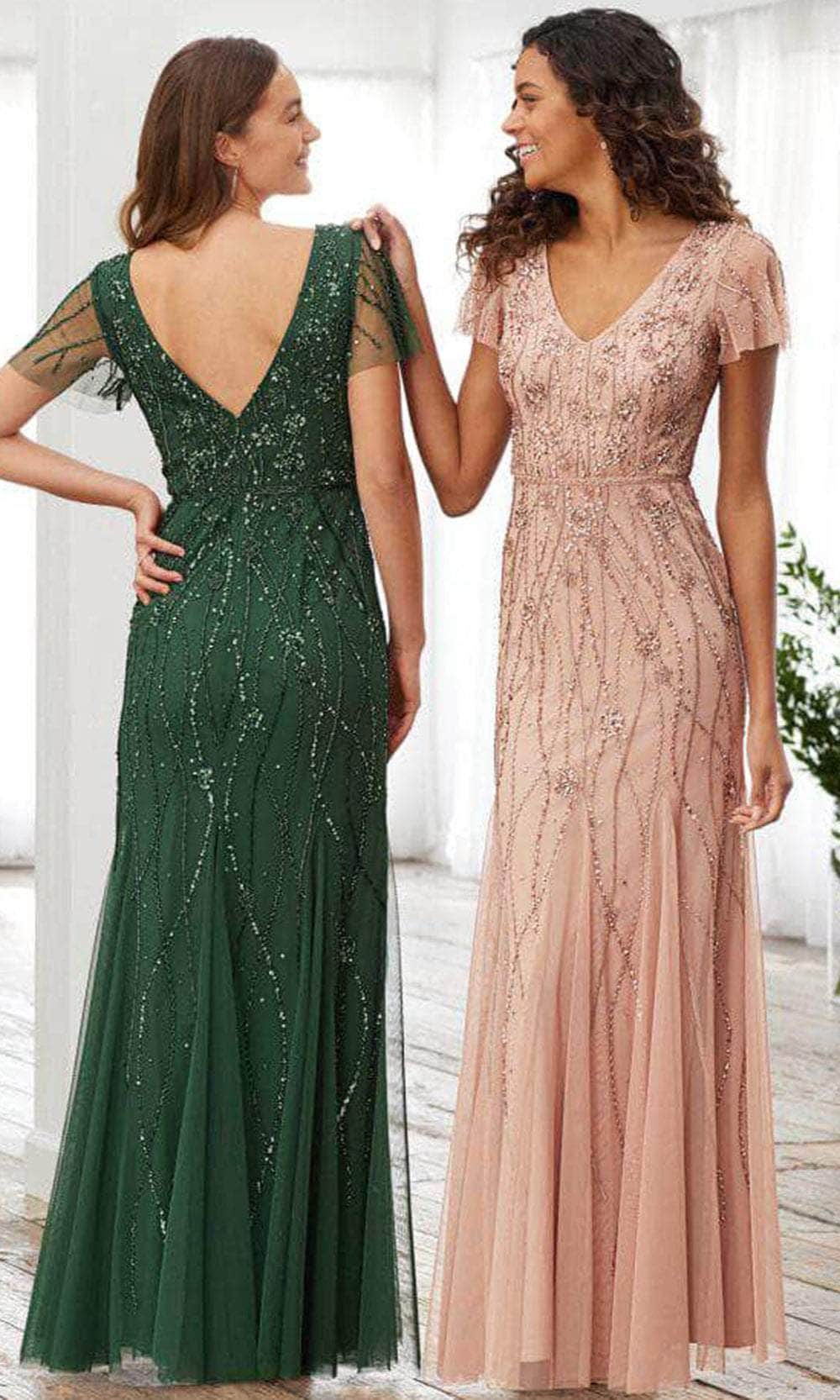 Romantic Shimmery V Neck Ruffle Sleeves Maxi Long Evening Gowns Sequin –  Avadress