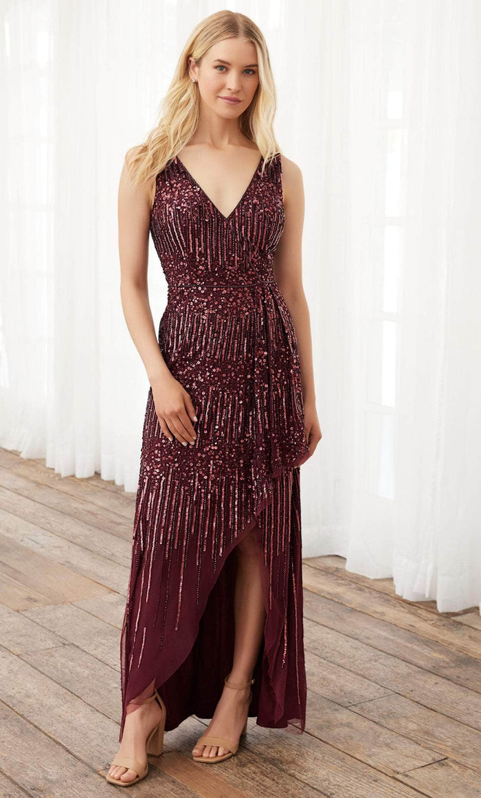 Adrianna Papell Platinum 40391 - Sequined Dress Evening Dresses 0 / Merlot