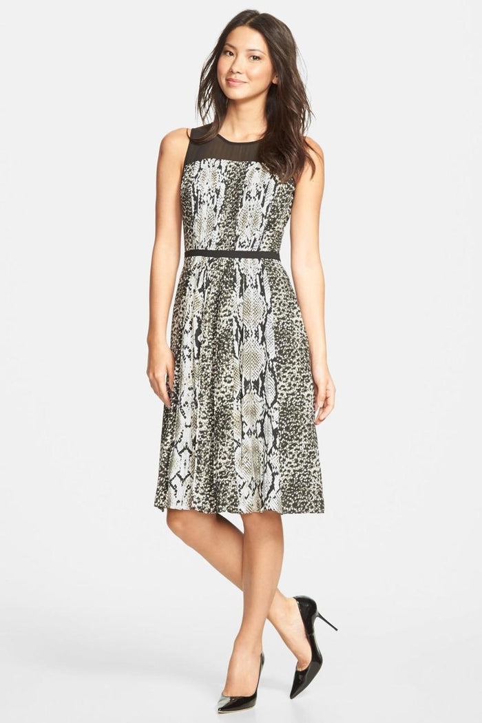 Adrianna Papell - Print Jewel Neck Dress 16PD78030 Special Occasion Dress 4 / Ivory Black