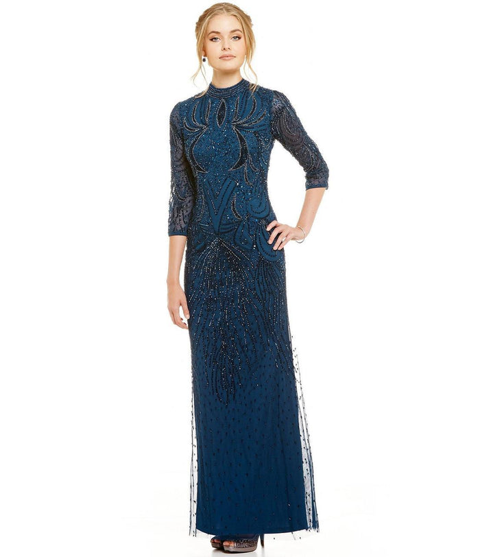 Adrianna Papell - Quarter Length Sleeves Long Dress AP1E200282 Special Occasion Dress 2 / Deep Blue