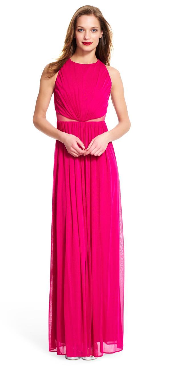 Adrianna Papell - Ruched Jewel Neck Dress 191926970 Special Occasion Dress 0 / Fuchsia