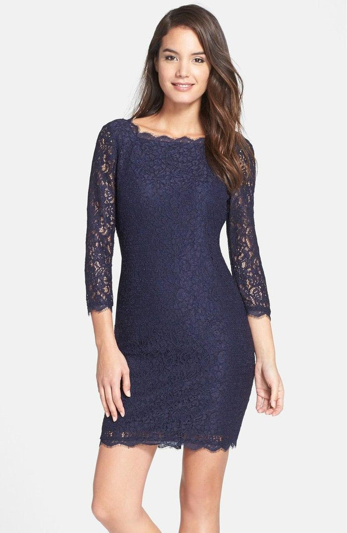 Adrianna Papell - Scalloped Lace Dress 41864782 Special Occasion Dress 6P / Navy